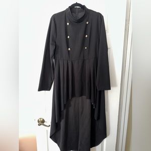 High Low Long Sleeve Black Top with Buttons